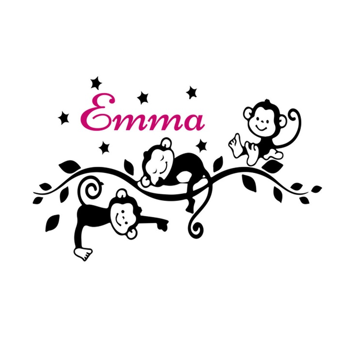 Sticker decorativ perete 3 MAIMUTE PERSONALIZAT CU NUMELE COPILULUI 60X90 CM