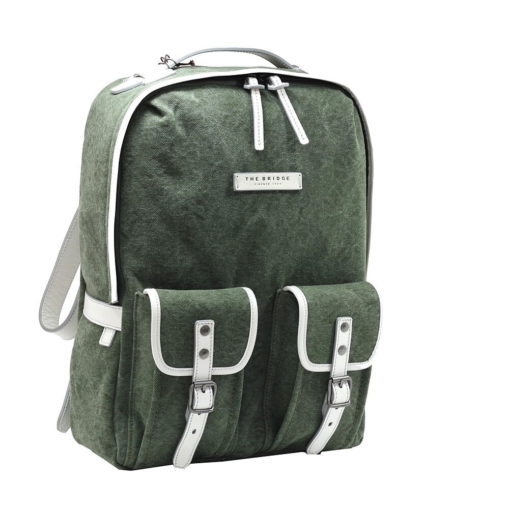 Rucsac The Bridge din piele si canvas, verde, pentru laptop de 14'' si iPad®10,5’’/9,7”, Suveran