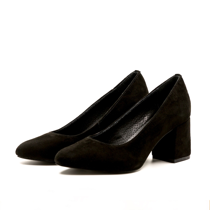 Klasszikus cipő, TUNGUS, fekete velúr természetes bőr, 6 cm-es sarok, Fekete