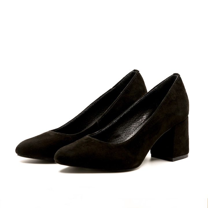 Klasszikus cipő, TUNGUS, fekete velúr természetes bőr, 6 cm-es sarok, Fekete/Velúr