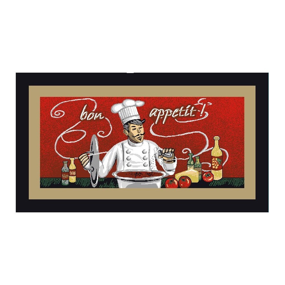 Covoras bucatarie, iMK®, multicolor, model cu mesaj bon appetit, nylon, dreptunghiular 67 x 120 cm
