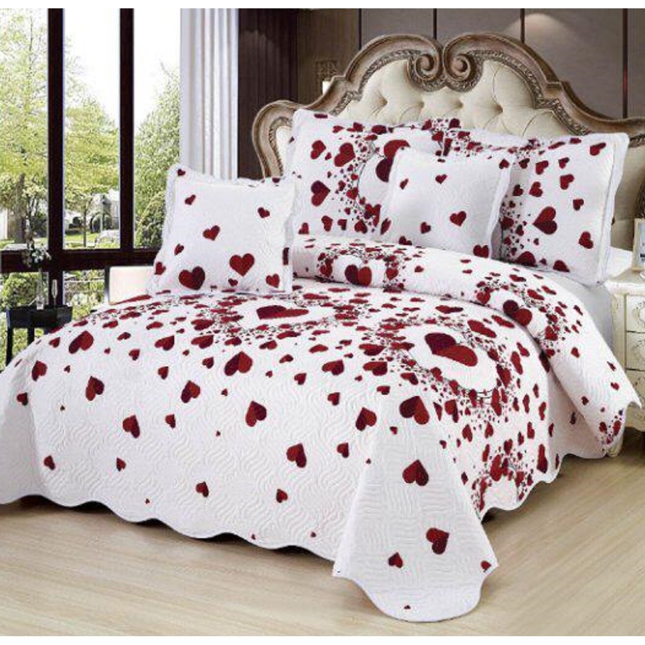 Cuvertura de pat matlasata pentru 2 persoane, 3 piese, bumbac, multicolor model Rita171