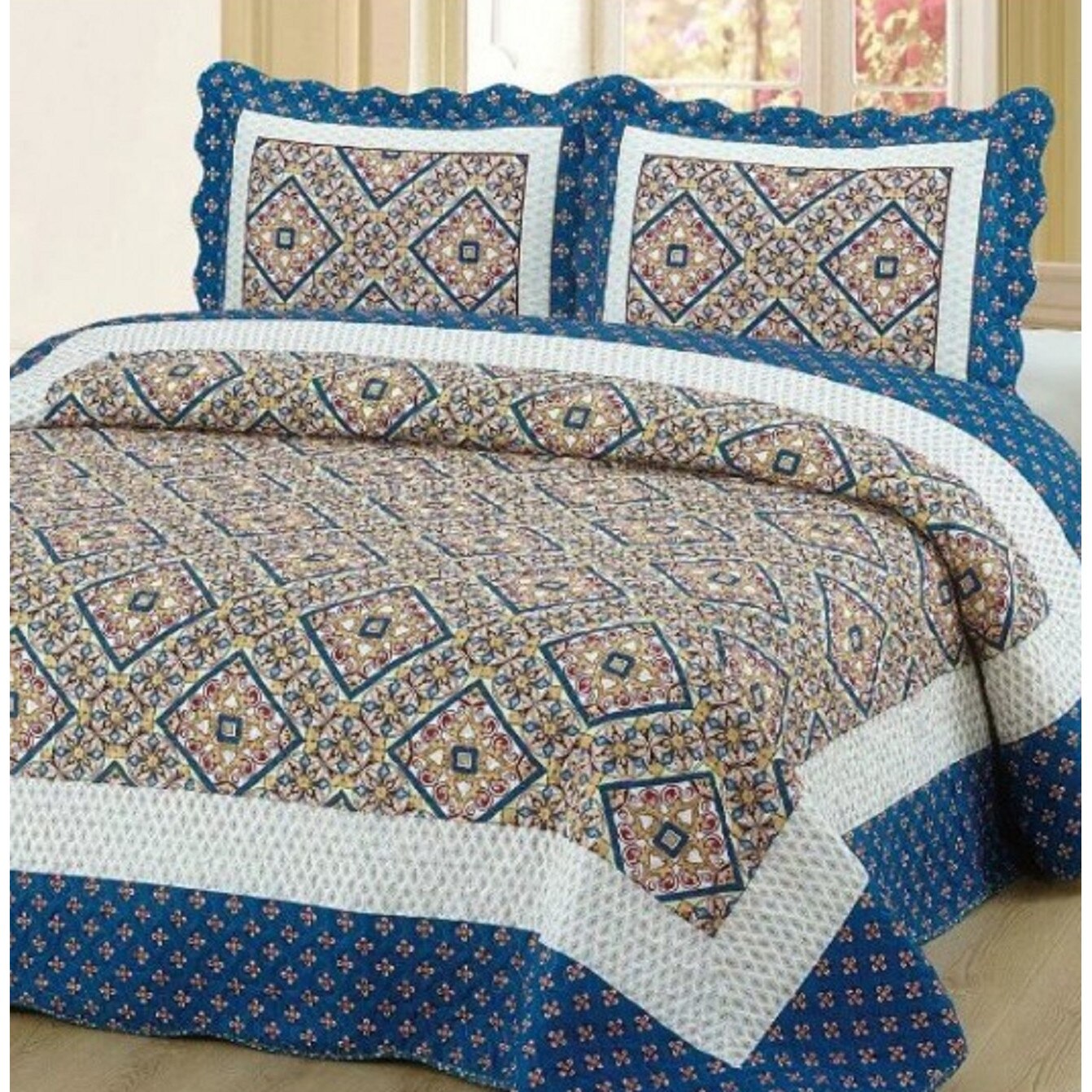 Cuvertura de pat dubla matlasata pentru 2 persoane, 3 piese, bumbac, Vika960