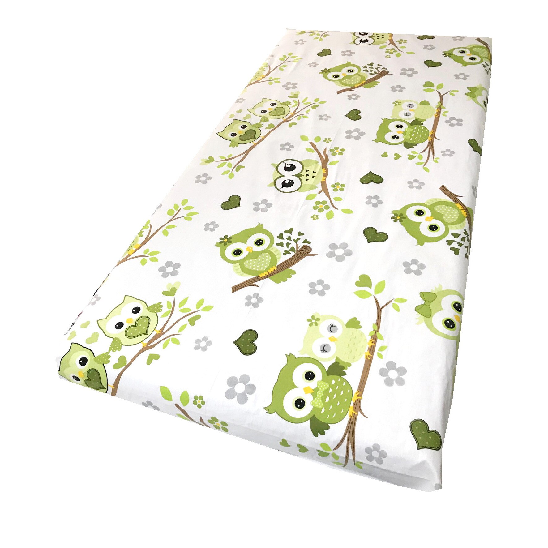 Cearsaf cu elastic roata pentru saltea 90x200 cm Deseda Bufnite indragostite verzi