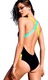 Costum De baie o piesa negru cu barete late colorate neon, Negru, M INTL, Costum intreg
