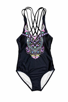 costum de baie intreg negru model floral roz si snururi pe spate imagen 40_0_
0