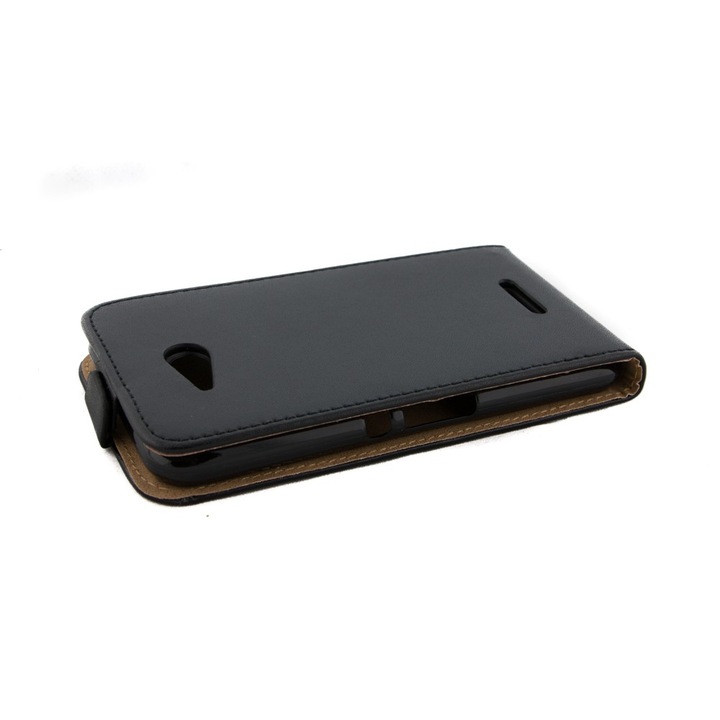 Капак Sony Ericsson Xperia E4G, слим флекси, еко кожа, Черен