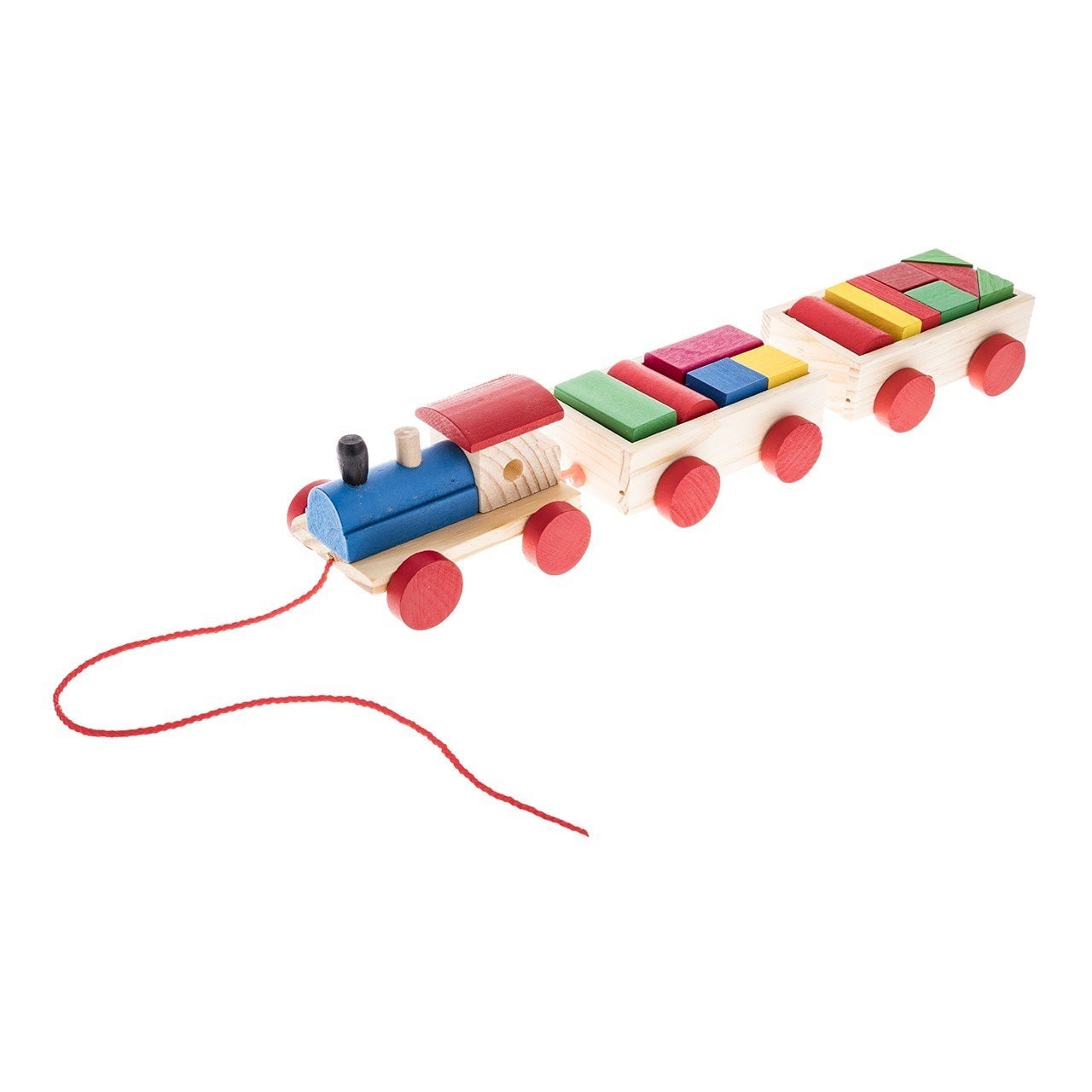 Tren de tras cu 2 vagoane si blocuri din lemn de construit