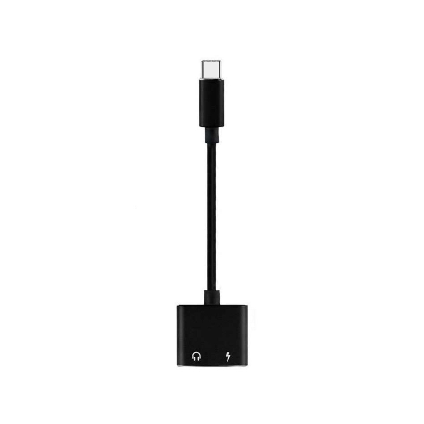 Adaptor 2in1Bibilel, casti si charger, USB Type C, 3,5 mm jack, Splitter, Negru, BBL663