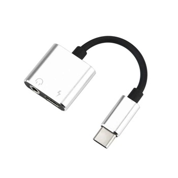 Adaptor 2in1Bibilel, casti si charger, USB Type C, 3,5 mm jack, Splitter, Silver, BBL664 Adaptor 2in1Bibilel, casti si charger, USB Type C, 3,5 mm jack, Splitter, Silver, BBL664