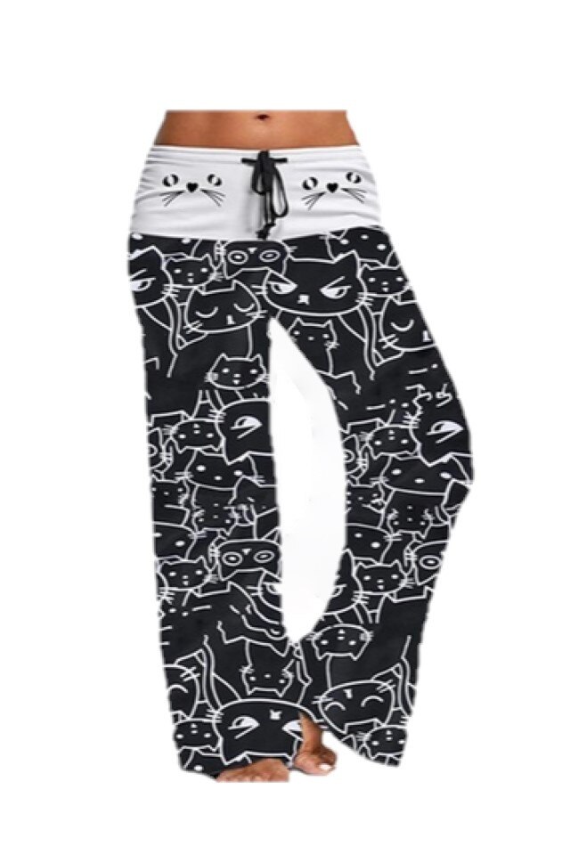 Pantaloni Dama Evazati cu pisica Negri L