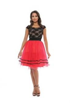 Rochie de ocazie cu dantela si tul, Negru/Rosu Rochie de ocazie cu dantela si tul, Negru/Rosu