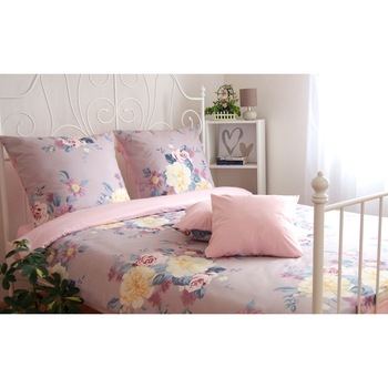 Lenjerie de pat, 4 piese, Partener Tex, Pat dublu, din bumbac 100% Ranforce, Floral pe mov perlat cu roz Lenjerie de pat, 4 piese, Partener Tex, Pat dublu, din bumbac 100% Ranforce, Floral pe mov perlat cu roz