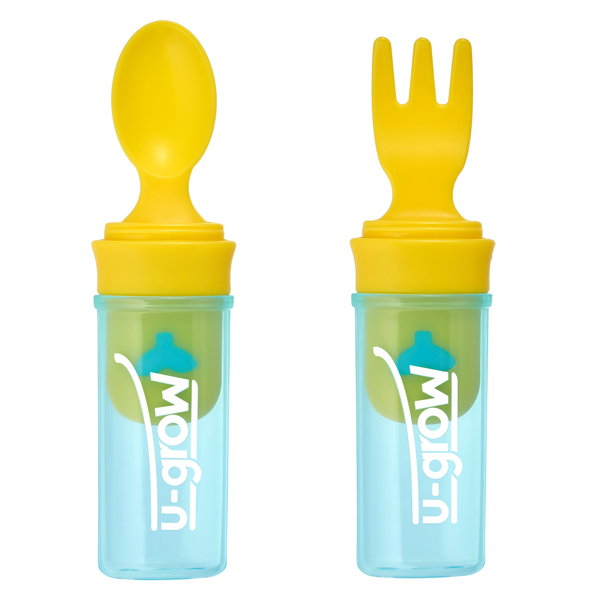 Set portabil lingurita si furculita U-Grow, Turquoise/Galben