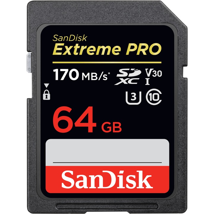 Card de memorie SanDisk SDXC Extreme Pro, 64GB, Class 10, UHS-I, 170 MB/s