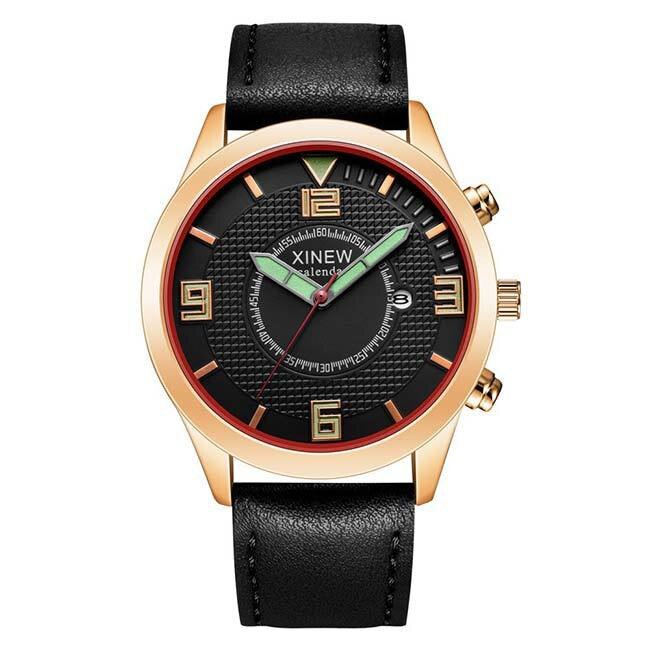 Ceas Barbatesc Quartz XINEW Casual Elegant Negru, CP99492NU, curea din piele, afisaj analog