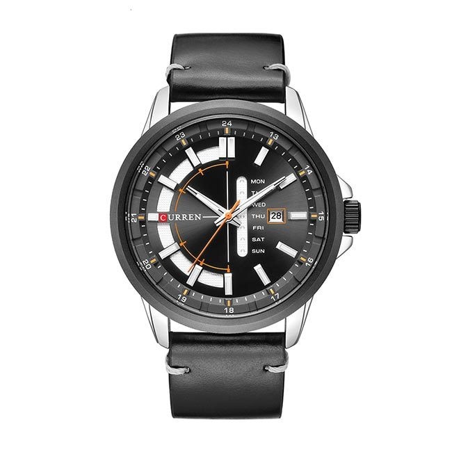 Ceas Barbatesc Quartz Curren Casual Elegant Negru-silver, CP99493NSR, curea din piele, afisaj analog