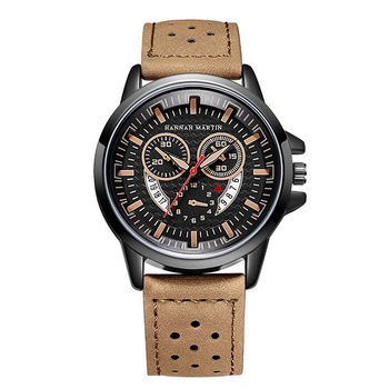 Ceas Barbatesc Quartz HANNAH MARTIN Casual Elegant Bej, CP99494BJ, curea din piele, afisaj analog Ceas Barbatesc Quartz HANNAH MARTIN Casual Elegant Bej, CP99494BJ, curea din piele, afisaj analog