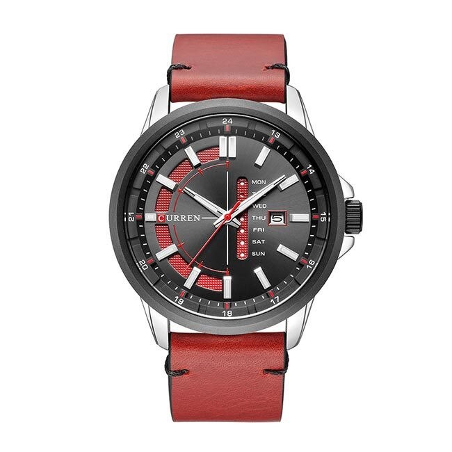 Ceas Barbatesc Quartz Curren Casual Elegant Rosu, CP99493RU, curea din piele, afisaj analog