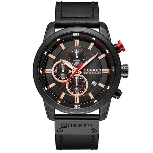 Ceas Barbatesc Quartz Curren Casual Elegant Negru-rose, CP99482NRE, curea din piele, afisaj analog