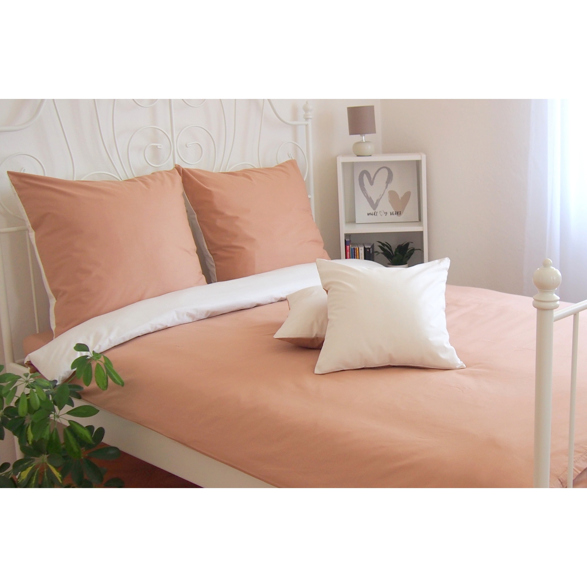 Lenjerie de pat, 6 piese, Partener Tex, pentru 2 persoane, din bumbac 100% Ranforce, Bej cu crem