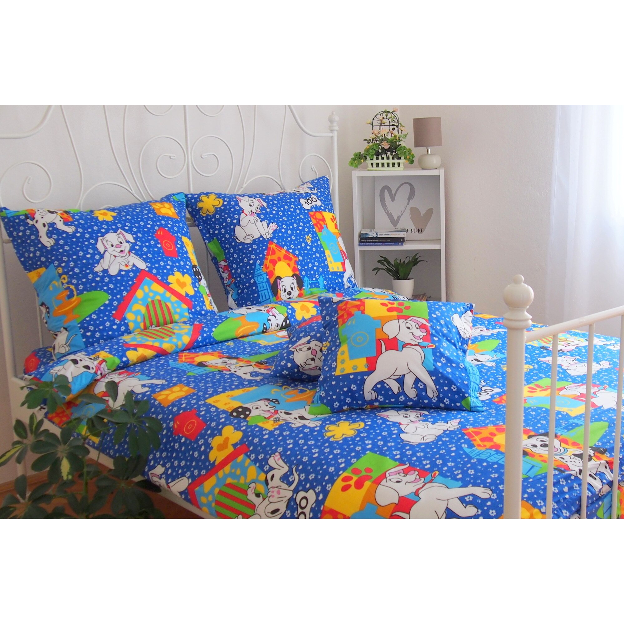 Lenjerie de pat, 3 piese, Partener Tex, 1 persoana, din bumbac 100% Ranforce , Dalmatieni pe albastru