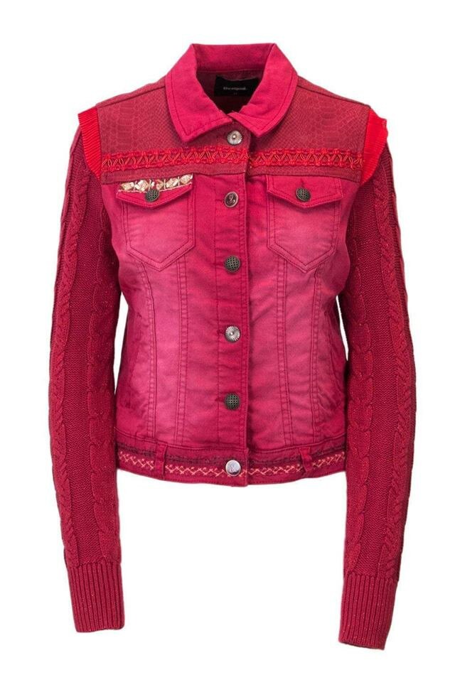 Jacheta dama, Desigual, cu aplicatii brodate, Exotic Tiger, Rosu