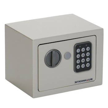 Seif din otel cu inchidere electronica si cheie Steinhaus, 150x200x150 mm, crem Seif din otel cu inchidere electronica si cheie Steinhaus, 150x200x150 mm, crem