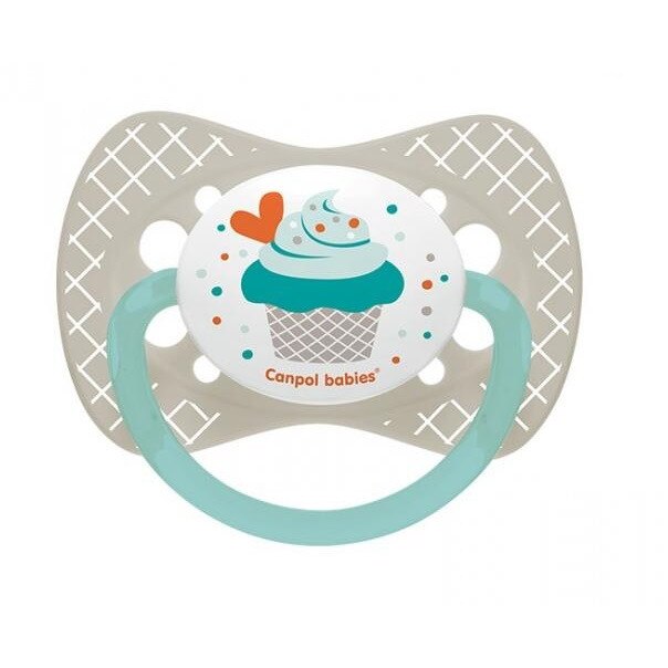 Suzeta Canpol cu tetina din silicon, 0-6 luni, cupcake gri