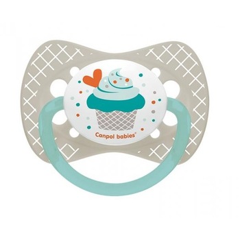 Suzeta Canpol cu tetina din silicon, 0-6 luni, cupcake gri Suzeta Canpol cu tetina din silicon, 0-6 luni, cupcake gri