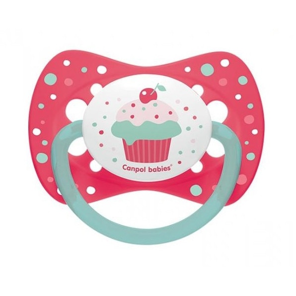 Suzeta Canpol cu tetina din silicon, 0-6 luni, cupcake roz