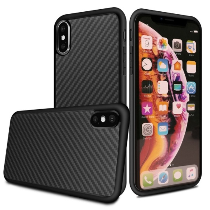 Hátlapvédő telefontok gumi / szilikon (karbonminta) Fekete [Apple iPhone XS Max 6.5]