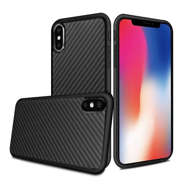 Gigapack szilikon mobiltelefon tok, kevlár borítás, fekete, kompatibilis: Apple iPhone XS 5.8 / iPhone X 5.8