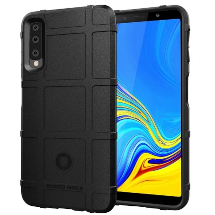 Hátlapvédő telefontok gumi / szilikon (közepesen ütésálló, négyzet minta) Fekete [Samsung Galaxy A7 (2018) SM-A750F]