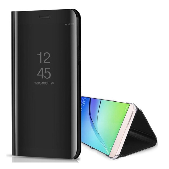 Gigapack mobiltelefon tok álló, aktív flip, oldalra nyíló, asztali tartó, tükrös, fekete, kompatibilis: Xiaomi Mi 10T Pro 5G / Mi 10T 5G