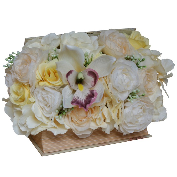 Aranjament cu flori artificiale BeatrixArt, Splendoare pastel, 23x18x16 cm