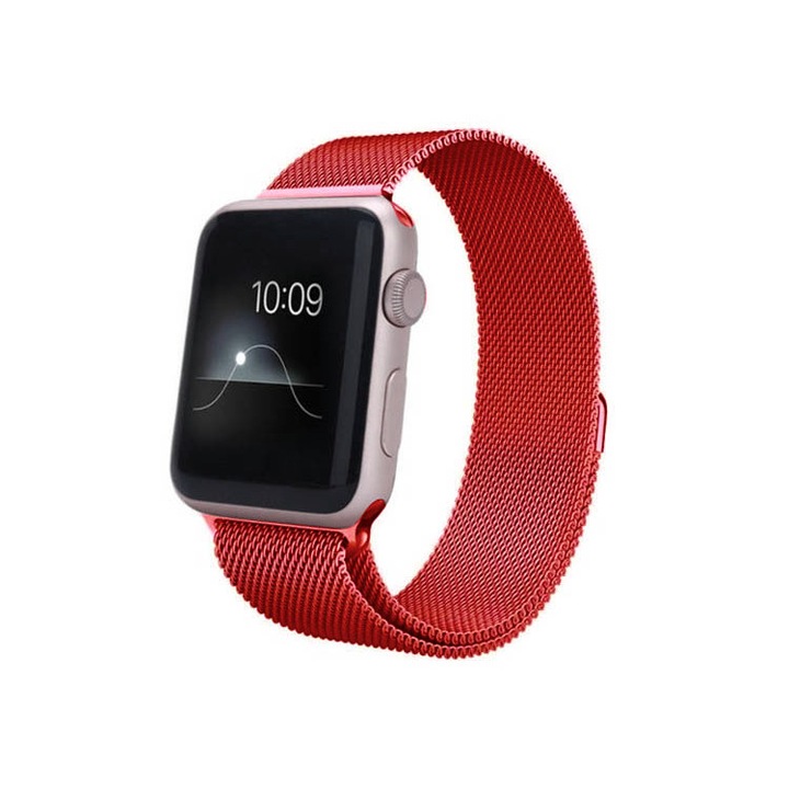 Apple Watch szíj, milánói hurok, kompatibilis Apple Watch 1/2/3/4, 42 mm, piros