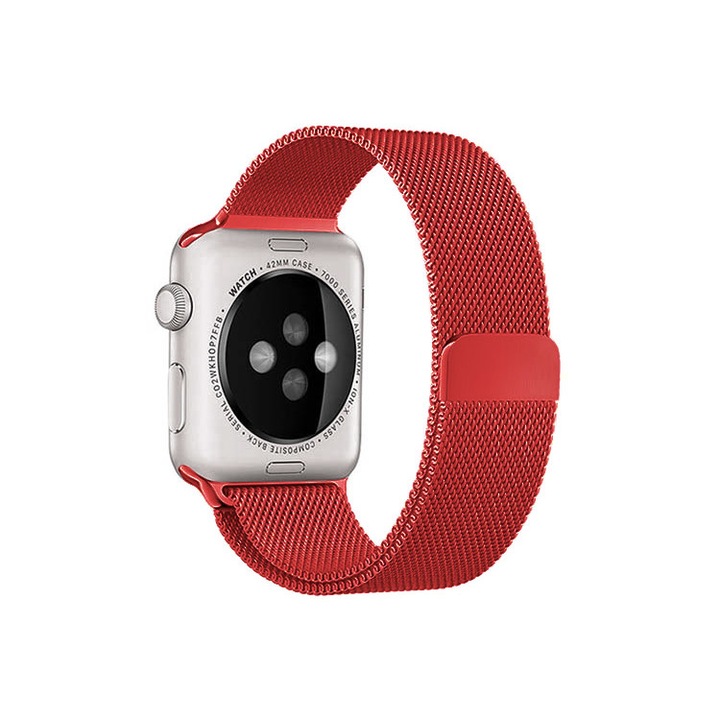 Curea Apple Watch, Milanese Loop, Compatibila cu Apple Watch 1/2/3/4, 42mm, Rosu