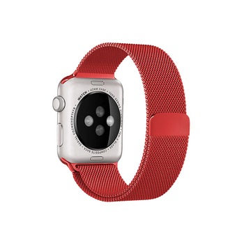 Curea Apple Watch, Milanese Loop, Compatibila cu Apple Watch 1/2/3/4, 44mm, Rosu