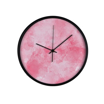 Ceas perete, produs DekoStore, pentru birou, living sau showroom, cu mecanism silentios, Influente roz, diametru 30 cm, rama neagra din plastic Ceas perete, produs DekoStore, pentru birou, living sau showroom, cu mecanism silentios, Influente roz, diametru 30 cm, rama neagra din plastic