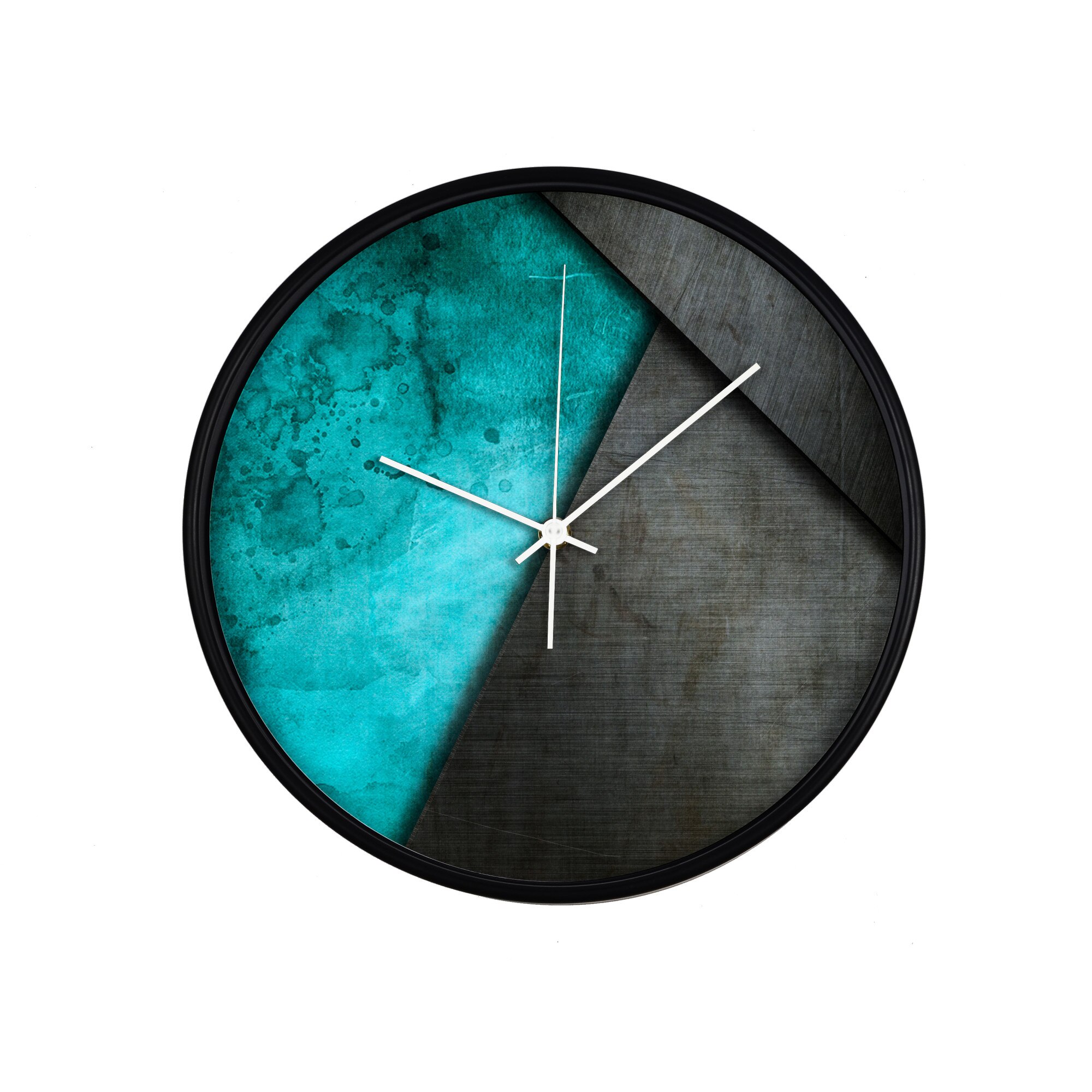 Ceas perete, produs DekoStore, pentru birou, living sau showroom, cu mecanism silentios, Pete de culoare, diametru 30 cm, rama neagra din plastic