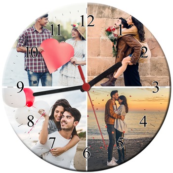 Ceas personalizat din sticla, model cu 4 poze, diametru 20 cm Ceas personalizat din sticla, model cu 4 poze, diametru 20 cm