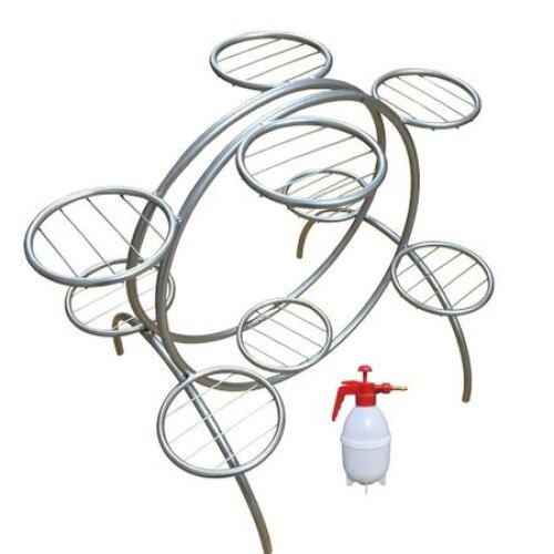 Suport metalic rotund RAKI pentru 9 ghivece flori culoare alba cu vermorel