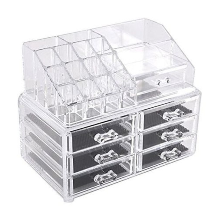 Organizator pentru cosmetice 24cm*15.5cm*18.5 cm, insta, transparent cu 20 spatii depozitare