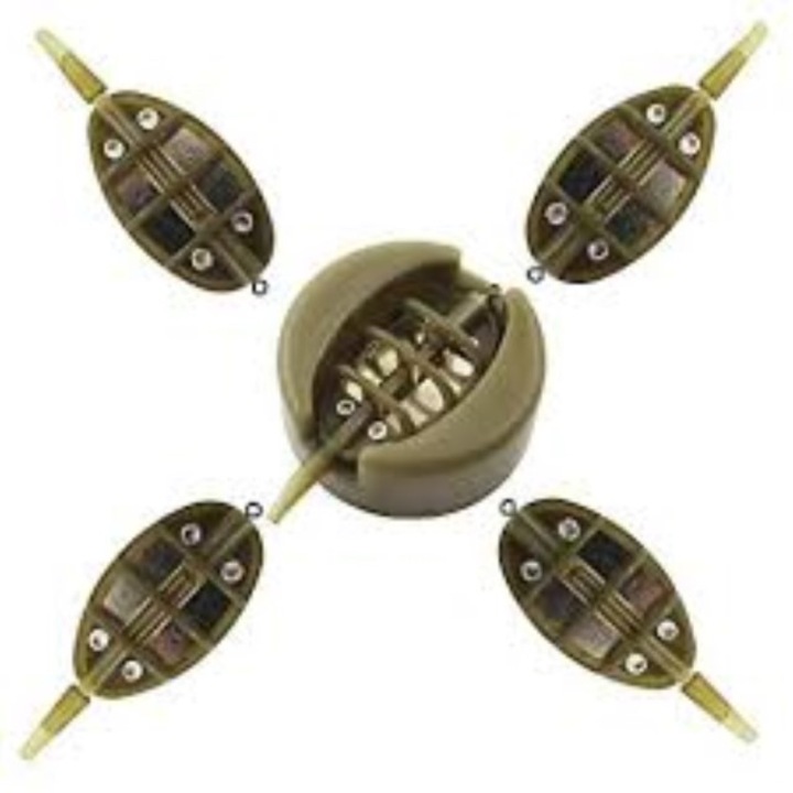 Set Method Feeder cu 4 greutati si un incarcatort Lzyj Fishing 20g, 25g, 30g, 35g