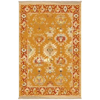 Covor Persan, Colaris, 100413, Dimensiune 0.7X2, 3milioane nod/mp, Matase Artificiala, Portocaliu, Design Zigler, Antialergic Covor Persan, Colaris, 100413, Dimensiune 0.7X2, 3milioane nod/mp, Matase Artificiala, Portocaliu, Design Zigler, Antialergic