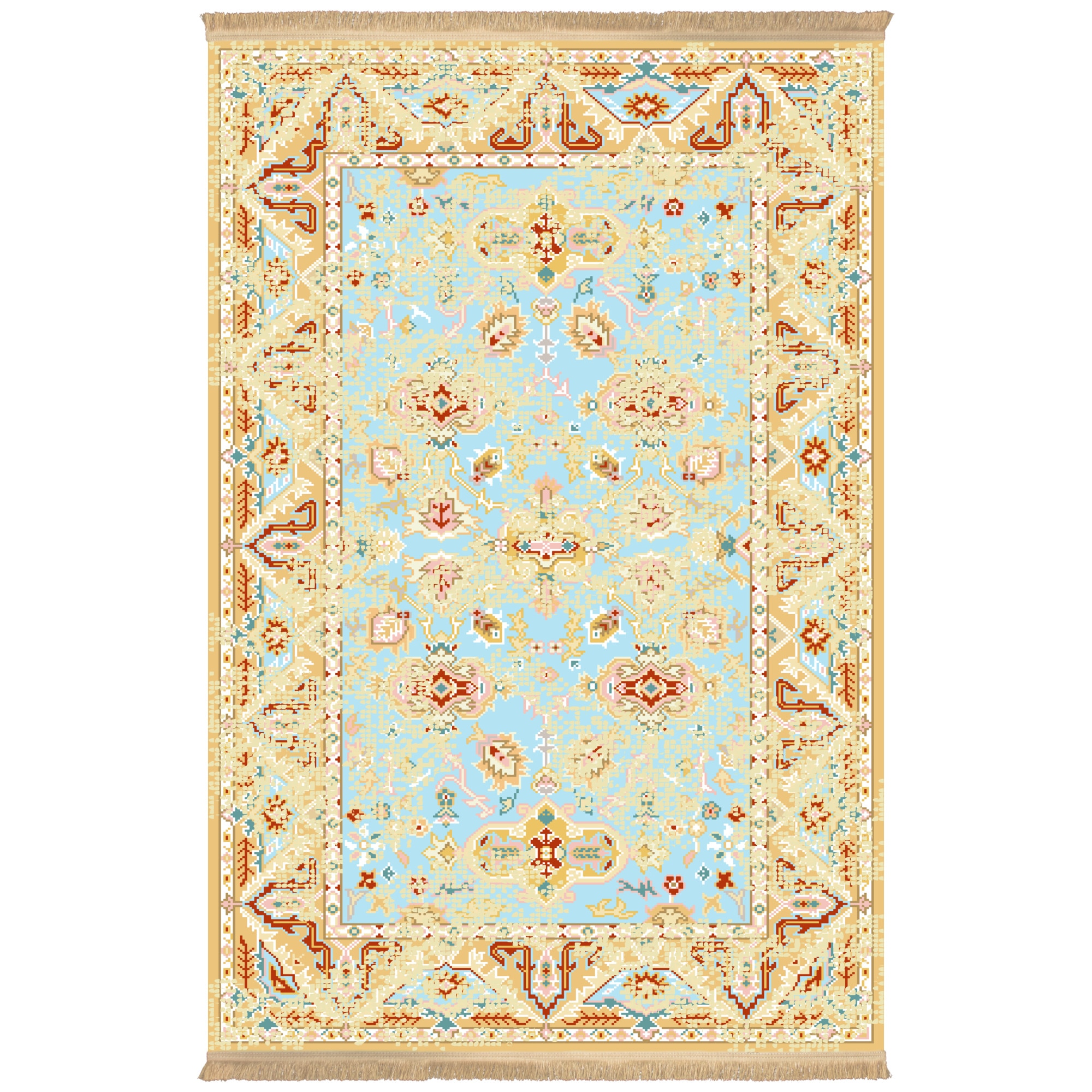 Covor Persan, Colaris, 100416, Dimensiune 1X1.5, 3milioane nod/mp, Matase Artificiala, Galben-Bleu, Design Modern, Antialergic