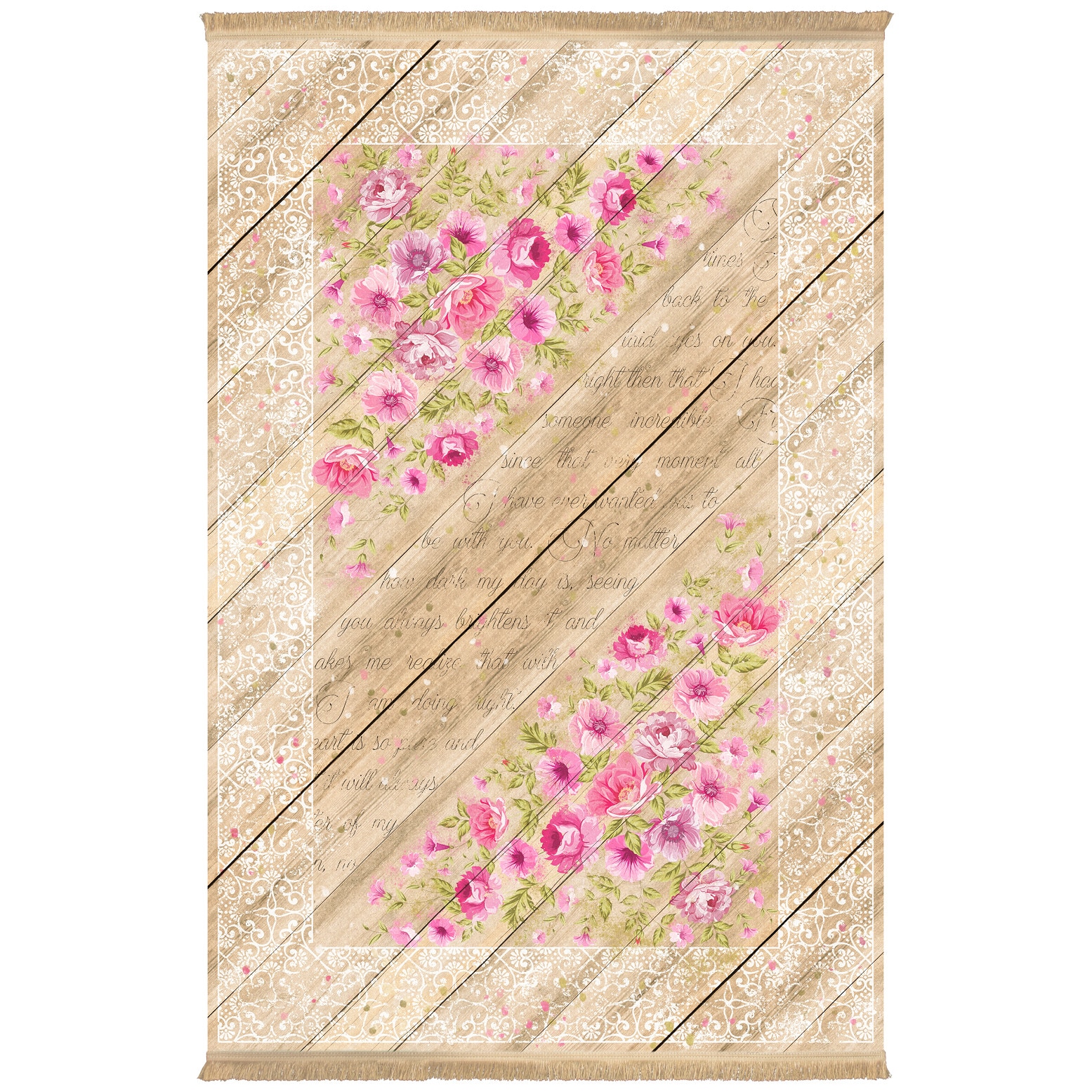 Covor Persan, Colaris, 100590, Dimensiune 1.2X1.8, 3milioane nod/mp, Matase Artificiala, Bej, Design Floral, Antialergic