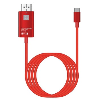 Cablu USB 3.1 Type C la HDMI 4K - Adaptor HUB de tip C pentru video HDMI 2 metri pentru Samsung Xiaomi si dispozitivele cu mufa Tip C, Rosu, BBL668 Cablu USB 3.1 Type C la HDMI 4K - Adaptor HUB de tip C pentru video HDMI 2 metri pentru Samsung Xiaomi si dispozitivele cu mufa Tip C, Rosu, BBL668