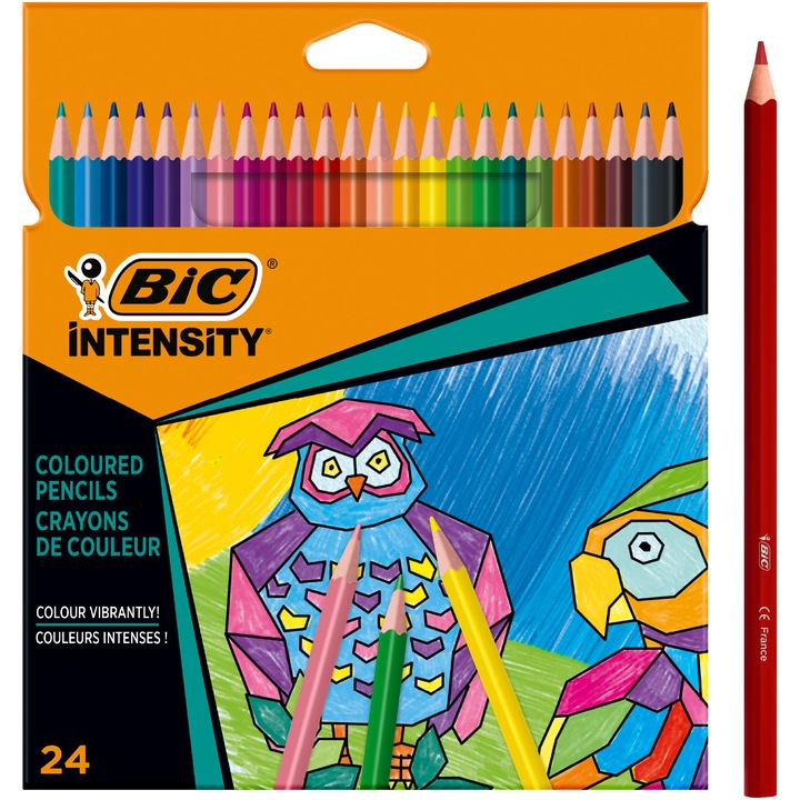 Creioane colorate BIC Intensity, mina ultra-rezistenta, pachet 24 bucati